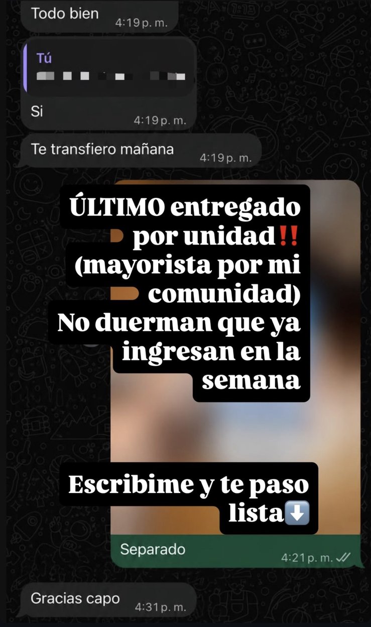 Cliente confirmando que separó su pedido y agradeciendo la entrega
